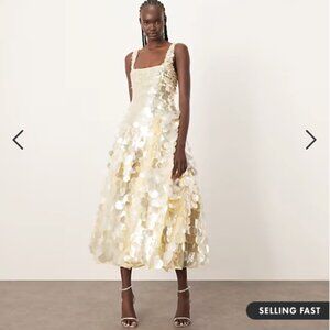 NWT ASOS ARRANGE Embellished Sequin midi dress in lemon /cream (US Size 4)